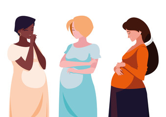 interracial group of pregnancy women in heart