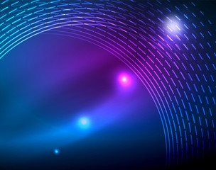 Fototapeta premium Blue neon circles, abstract circular lines. Glowing circle abstract pattern background