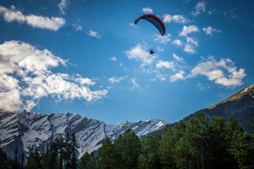 Paragliding in a picturesque solang valley manali, Hichal Pradesh, India