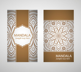 Ethnic Mandala ornament. Colorful ornamental ethnic banner set. Templates with doodle tribal mandalas. Vector illustration for congratulation or invitation