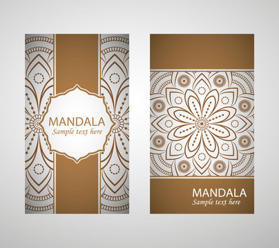 Ethnic Mandala ornament. Colorful ornamental ethnic banner set. Templates with doodle tribal mandalas. Vector illustration for congratulation or invitation