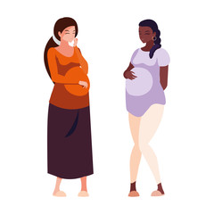 Obraz premium interracial couple of pregnancy women characters