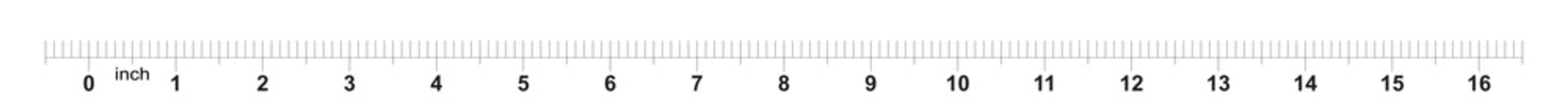 16 inch tape measure ruler with 0.1 inch markings. Metric grid.