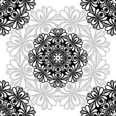 floral pattern motif coloring a mandala drawn with a pen. black, grey and white. Ethnic, fabric, motifs. Vector, abstract mandala flower. Decorative elements for design. EPS 10
