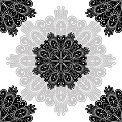 floral pattern motif coloring a mandala drawn with a pen. black, grey and white. Ethnic, fabric, motifs. Vector, abstract mandala flower. Decorative elements for design. EPS 10