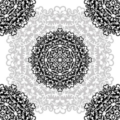 floral pattern motif coloring a mandala drawn with a pen. black, grey and white. Ethnic, fabric, motifs. Vector, abstract mandala flower. Decorative elements for design. EPS 10