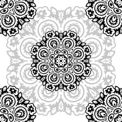 floral pattern motif coloring a mandala drawn with a pen. black, grey and white. Ethnic, fabric, motifs. Vector, abstract mandala flower. Decorative elements for design. EPS 10