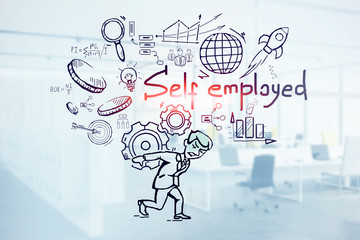 Self employed sketch on blurred office background