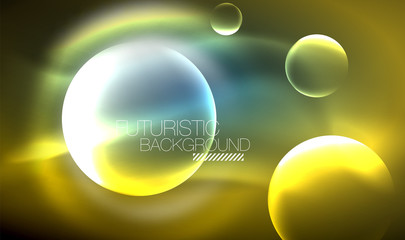 Blue neon bubbles and circles futuristic abstract background