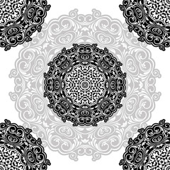 floral pattern motif coloring a mandala drawn with a pen. black, grey and white. Ethnic, fabric, motifs. Vector, abstract mandala flower. Decorative elements for design. EPS 10