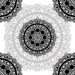 floral pattern motif coloring a mandala drawn with a pen. black, grey and white. Ethnic, fabric, motifs. Vector, abstract mandala flower. Decorative elements for design. EPS 10