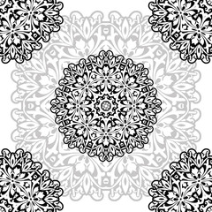 floral pattern motif coloring a mandala drawn with a pen. black, grey and white. Ethnic, fabric, motifs. Vector, abstract mandala flower. Decorative elements for design. EPS 10