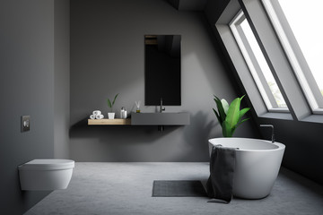 Fototapeta na wymiar Attic gray bathroom with toilet