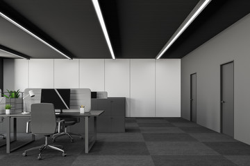White and gray open space office with doors