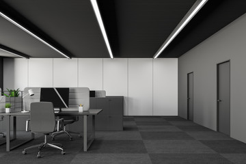 Fototapeta premium White and gray open space office with doors