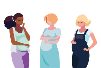 Fototapeta premium interracial group of pregnancy women characters