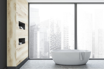Obraz na płótnie Canvas Panoramic bathroom interior with tub