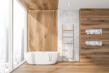 Panoramic bathroom interior with ladder