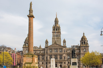 Fototapeta na wymiar Sir Walter Scott Memorial Column and Glasgow City Council George Square Glasgow Scotland