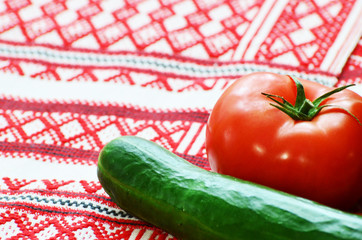 close-up tomato and cucumber,vegetables ,photo