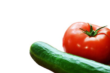 close-up tomato and cucumber isolated on white ,vegetables ,photo