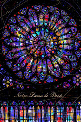 Round stained glass window "Rose" of the Cathedral of Notre-Dame de Paris