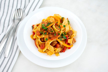 Pappardelle Pasta with Italian Sausage and Basil