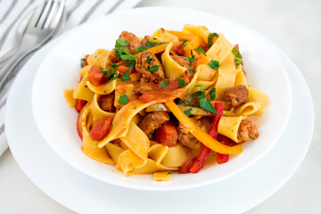 Pappardelle Pasta with Italian Sausage and Basil