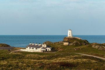 Lighthouse on coast of sea