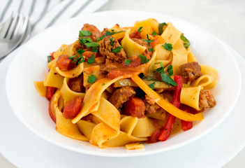 Pappardelle Pasta with Italian Sausage and Basil