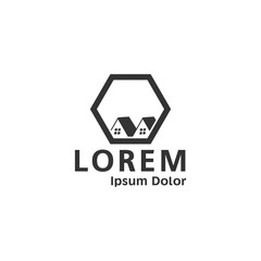 vector illustration home building hexagon icon logo design black color