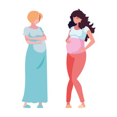 Obraz na płótnie Canvas couple of beautiful pregnancy women characters