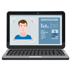 Face recognition. Identification of a biometric person, personality through the intellectual recognition system of a human face, man