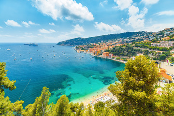Cote d'Azur, France. View of luxury resort Villefranche-sur-Mer on French Riviera at Mediterranean Sea.