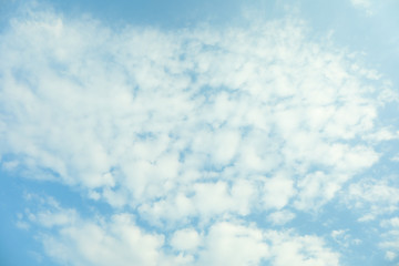 Beautiful white fluffy clouds on a light blue sky background. Wonderful skies