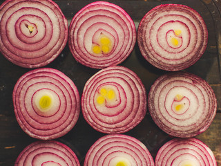 Red onion. vegetables harvest. food background. top