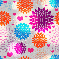 Fototapeta na wymiar Valentine seamless pattern with colorful flowers