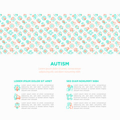 Autism concept, symptoms and adaptive skills thin line icons: repetitive behavior, stereotypy, ignoring of danger, autoaggression, hysterics, communication, social interaction. Vector illustration.