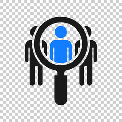 Search job vacancy icon in transparent style. Loupe career vector illustration on isolated background. Find employer business concept.