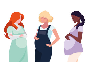 interracial group of pregnancy women characters