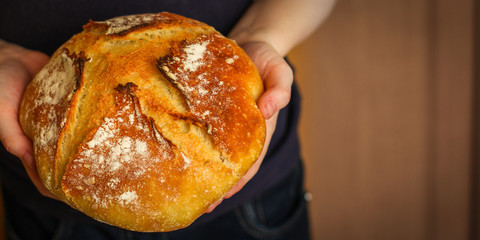 white bread round form, fresh pastries. food background. top