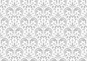 Fototapeta na wymiar Wallpaper in the style of Baroque. Seamless vector background. White and grey floral ornament. Graphic pattern for fabric, wallpaper, packaging. Ornate Damask flower ornament.