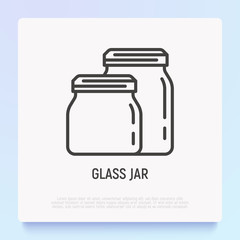 Glass jar thin line icon. Modern vector illustration of kitchen utensil.