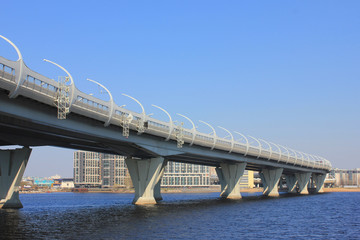 High speed road - western rapid diameter highway bridge in Saint Petersburg, Russia with empty blue...