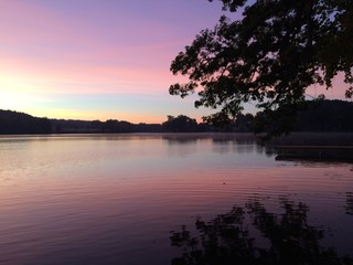 Brilliant Sunset Over Rural Lake