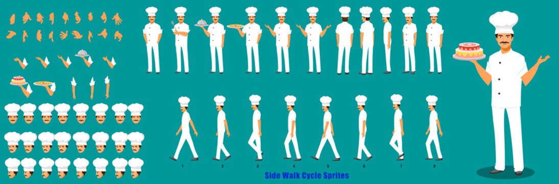 Chef Character Model sheet with Walk cycle Animation Sequence 