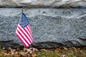 American flag in remembrance at Memorial. USA Flag to symbolize Independence and freedom. National...