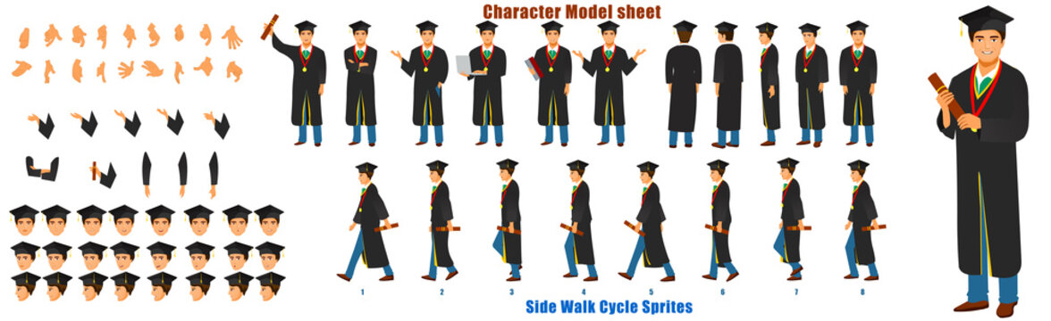 Student Character Model sheet with Walk cycle Animation Sequence 