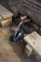 Source of drinking water in the mountains. Lake Synevir