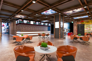 3d render of cinema saloon lobby
